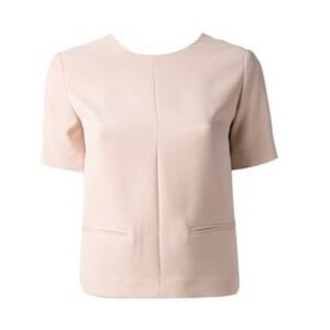 T By Alexander Wang Beige Welt Pocket Detail Short Sleeve Blouse Low V Back 4